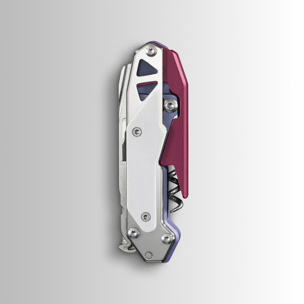 Translation missing: de.Garage Batch 010: Picnic folding multitool with silver, purple and visible corkscrew