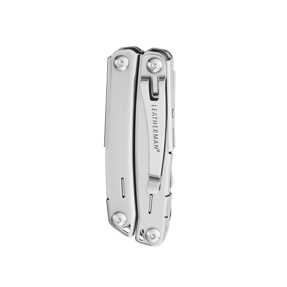 Translation missing: es.Stainless steel Leatherman Wingman® multi-tool closed showcasing the pocket clip and compact design