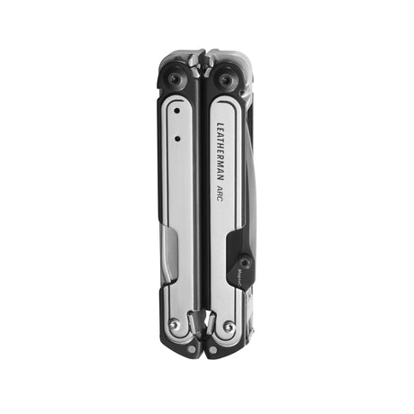 Translation missing: de.Black DLC and stainless steel Leatherman ARC® multi-tool closed showcasing its compact design