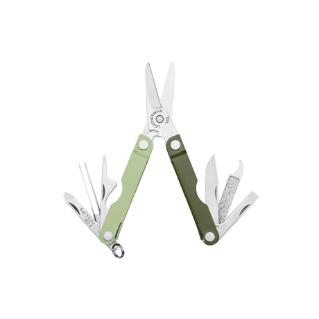 Translation missing: de.Cardamom Micra® multitool fully opened, showing scissors, tweezers, blade, file, and other tools
