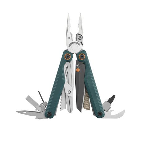Translation missing: de.Cascadia Leatherman Wave® Alpha multi-tool opened showcasing the many tools and features included
