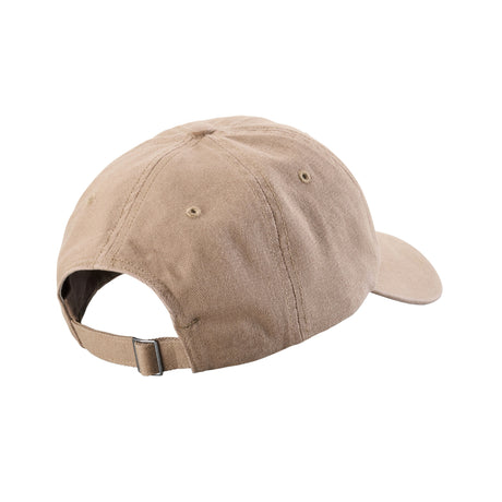Translation missing: de.Back of the natural gold Leatherman Dad Hat showing off the metal buckle clasp
