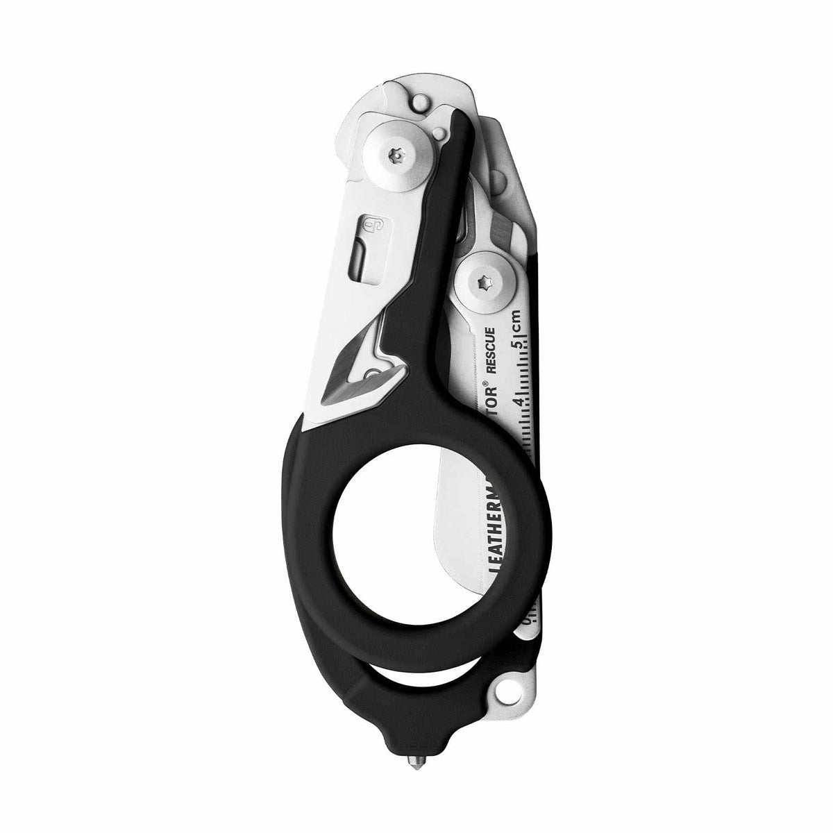 Translation missing: de.Black Leatherman Raptor Rescue trauma shears folded, showcasing its compact size