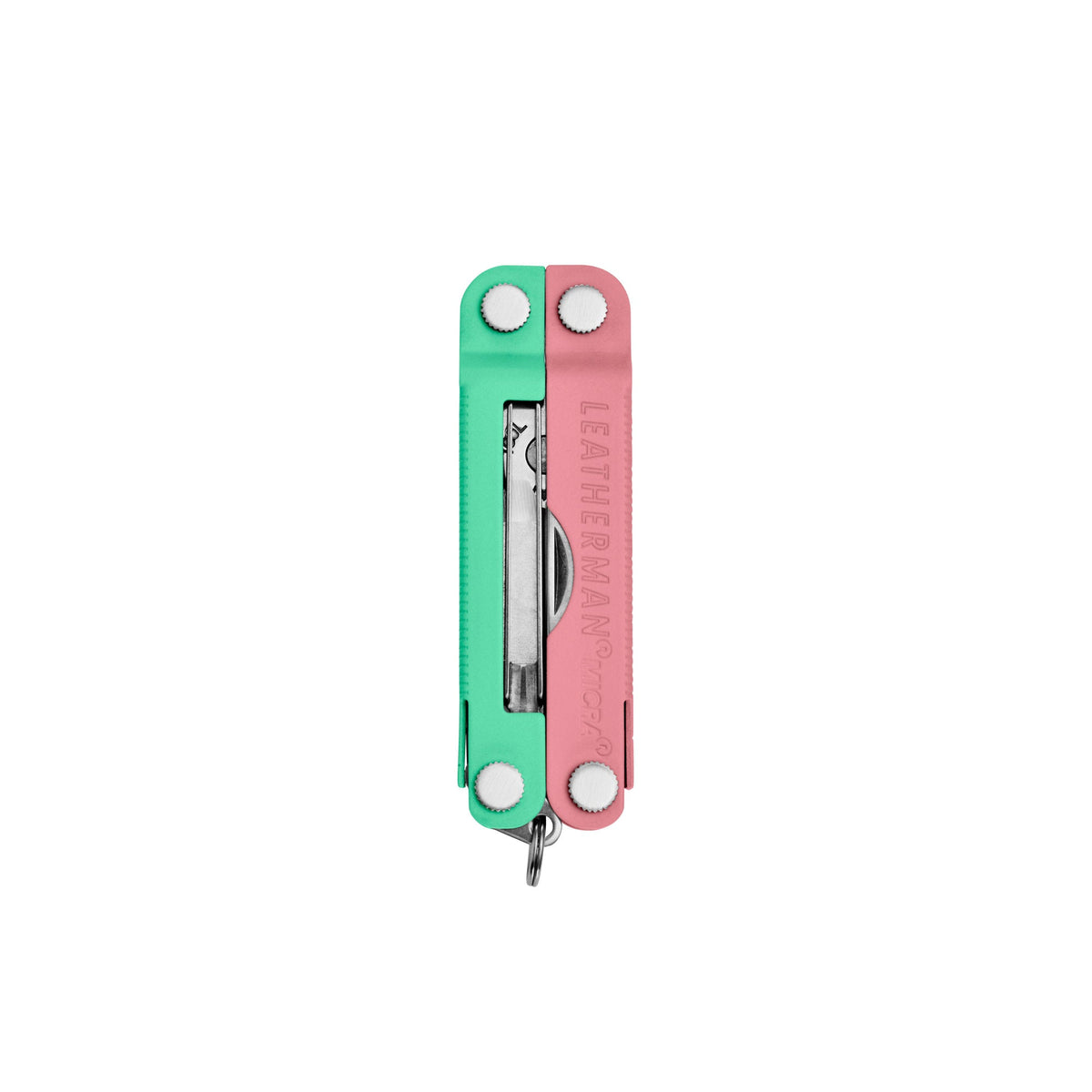 Translation missing: es.Bayside Leatherman Micra® multi-tool closed, showcasing the tweezers and Leatherman brand on one handle