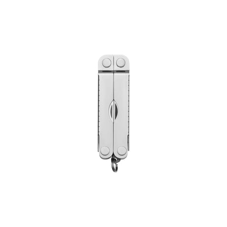 Translation missing: de.Stainless steel Leatherman Micra® multi-tool closed, showcasing its compact design and keychain attachment