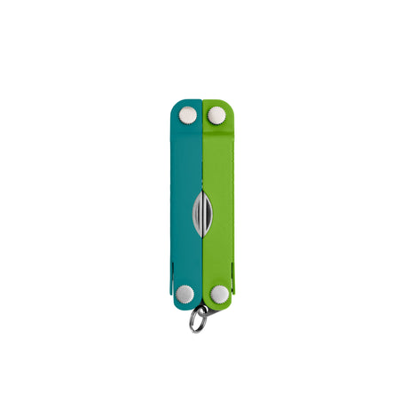 Translation missing: de.Teal Twist Leatherman Micra® multi-tool closed, showcasing its compact design and keychain attachment