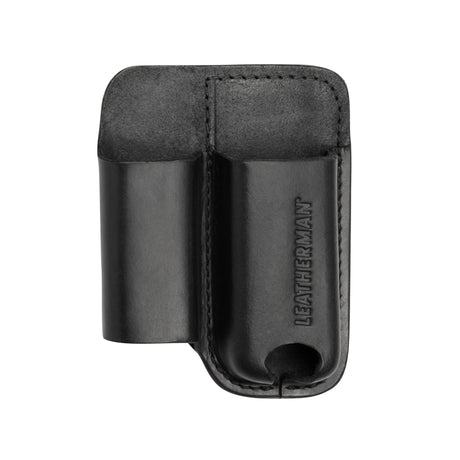 Translation missing: de.Black premium leather multitool sheath with two compartments and LEATHERMAN logo embossed on the front