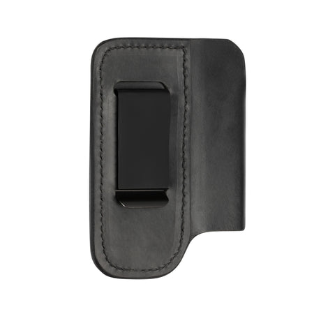 Translation missing: de.Black premium leather sheath with stitched edges and centered belt clip