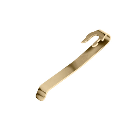 Translation missing: de.Back-side of the Brass Leatherman Quick-Release Pocket Clip showing the connecting mechanism
