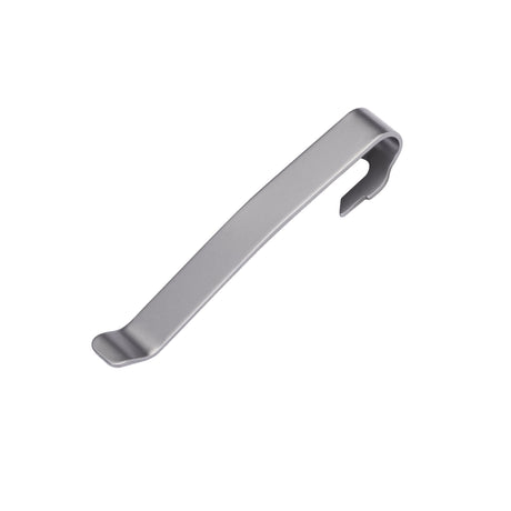 Translation missing: de.Front side of the Matte Silver Leatherman Quick-Release Pocket Clip showing the flat engravable surface