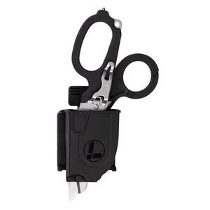 Translation missing: de.Black Raptor® Rescue Holster with Leatherman Raptor Rescue inside, showcasing its easy access