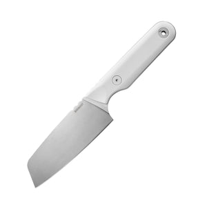 Translation missing: it.Leatherman Rustle Alpine knife showing the smooth white handle and stainless steel blade against a white background