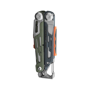 Translation missing: de.Closed Signal® multitool in Tundrascape, shown upright with visible carabiner clip and orange accents