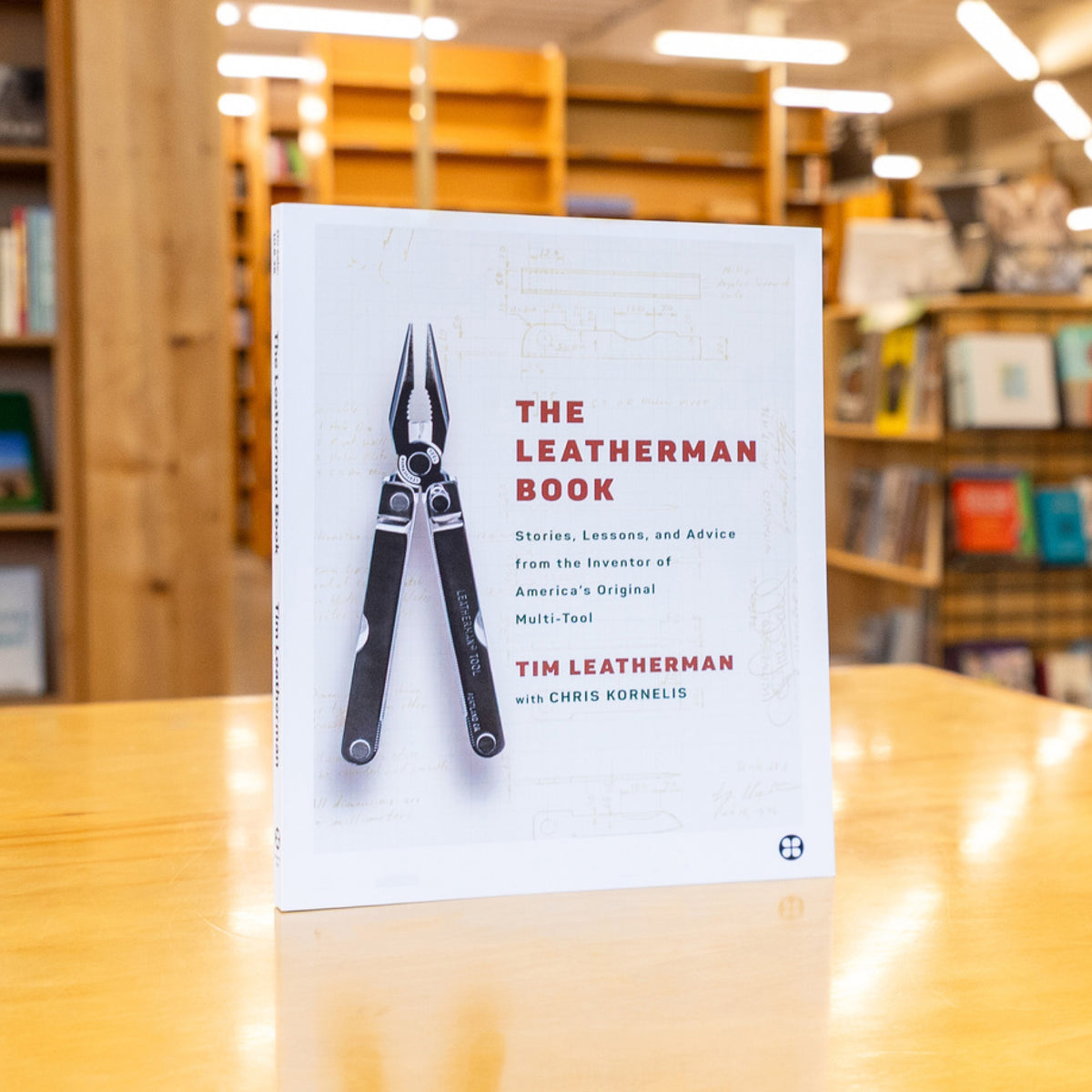 The Leatherman Book displayed upright on a bookstore table