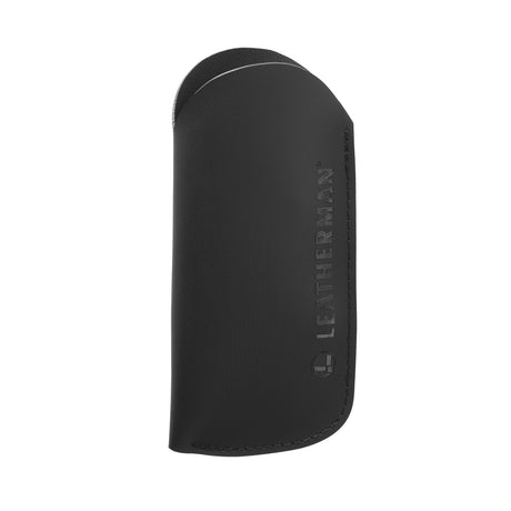 Translation missing: de.A sleek black Leatherman tool sleeve made of durable Hypalon material, featuring an embossed "LEATHERMAN" logo and rounded stitching detail along the edge